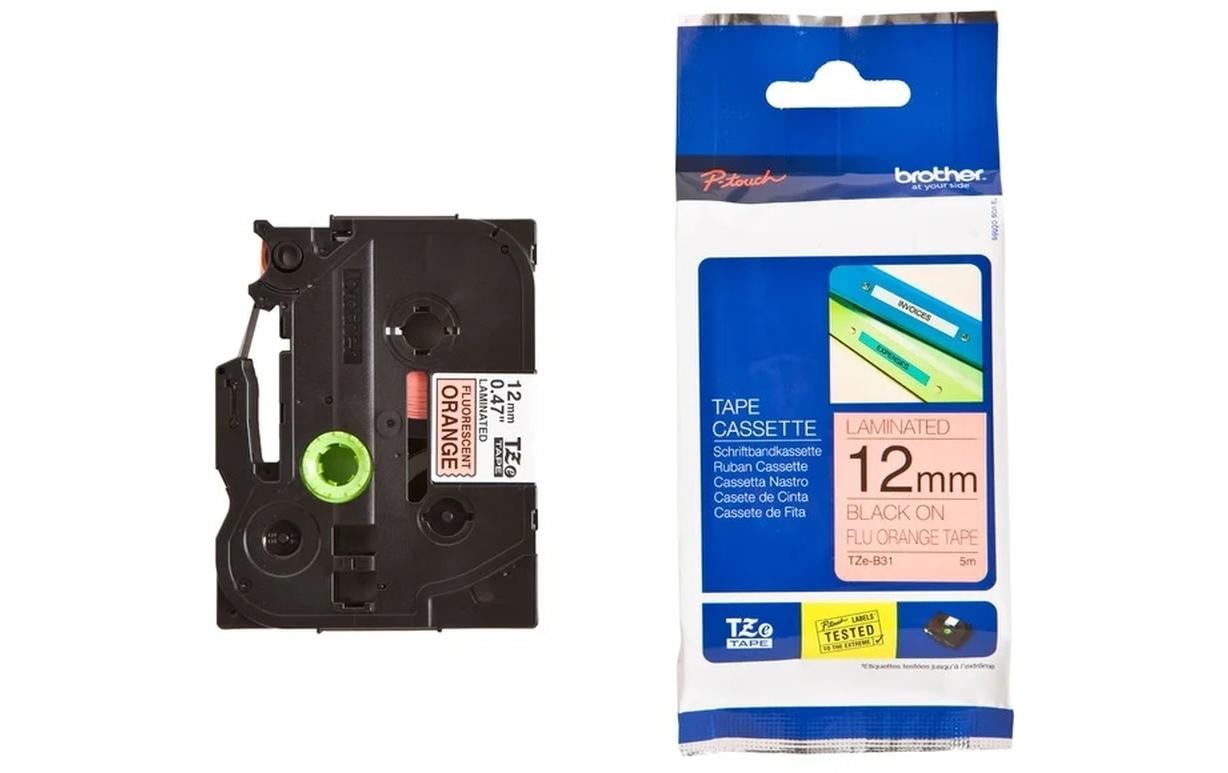 Beschriftungsband TZE-b31 Schwarz auf OrangeFarbband für Brother P-Touch-Geräte