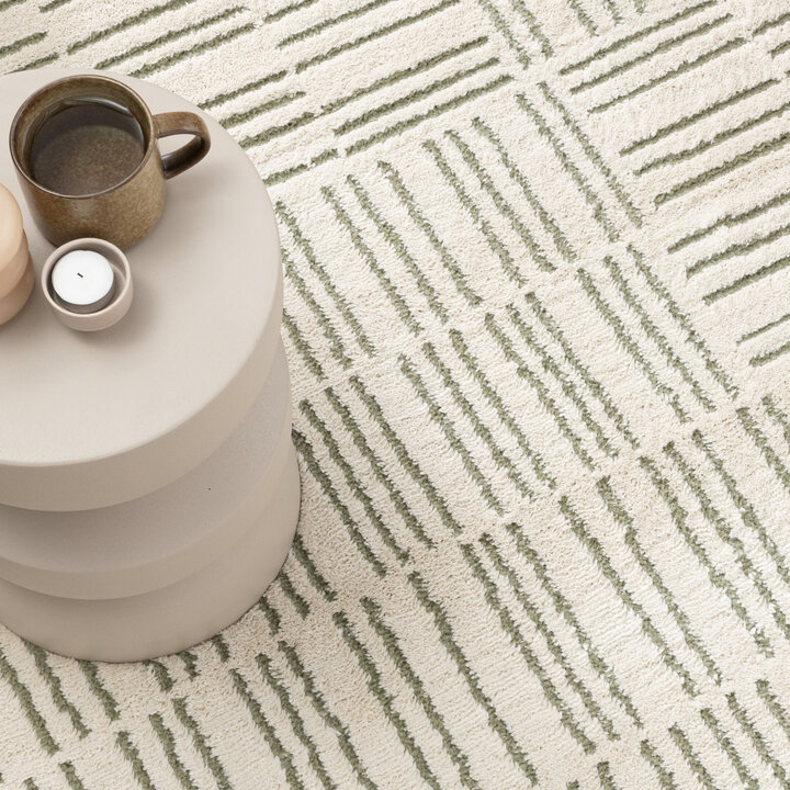 Scandinavisch vloerkleed - Yune Lines Creme/Groen