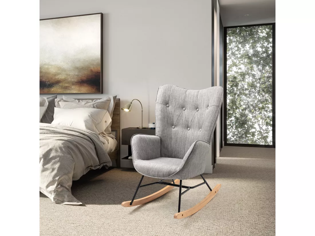 MEUBLES COSY Fauteuil à Bascule Allaitement Rocking Chair Scandinave Chaise Loisir Revêtement en Tissu avec Pieds en Bois Massif pour Salon, Chambre, Le balcon, Gris Clair
