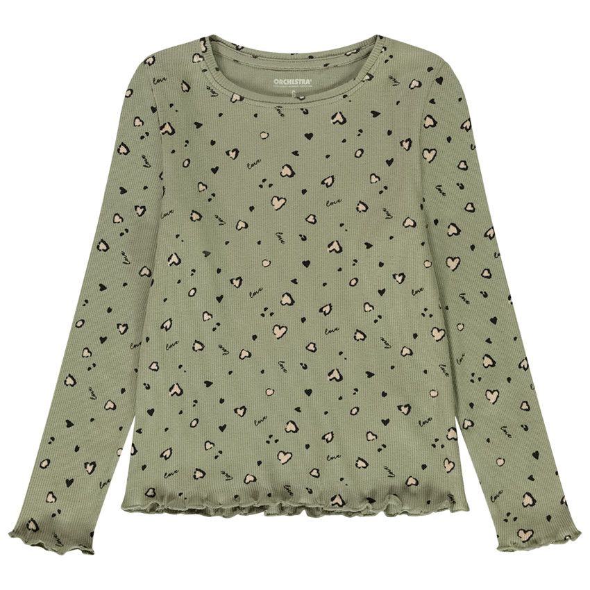 T-shirt manches longues côtelé imprimé fantaisie pour fille