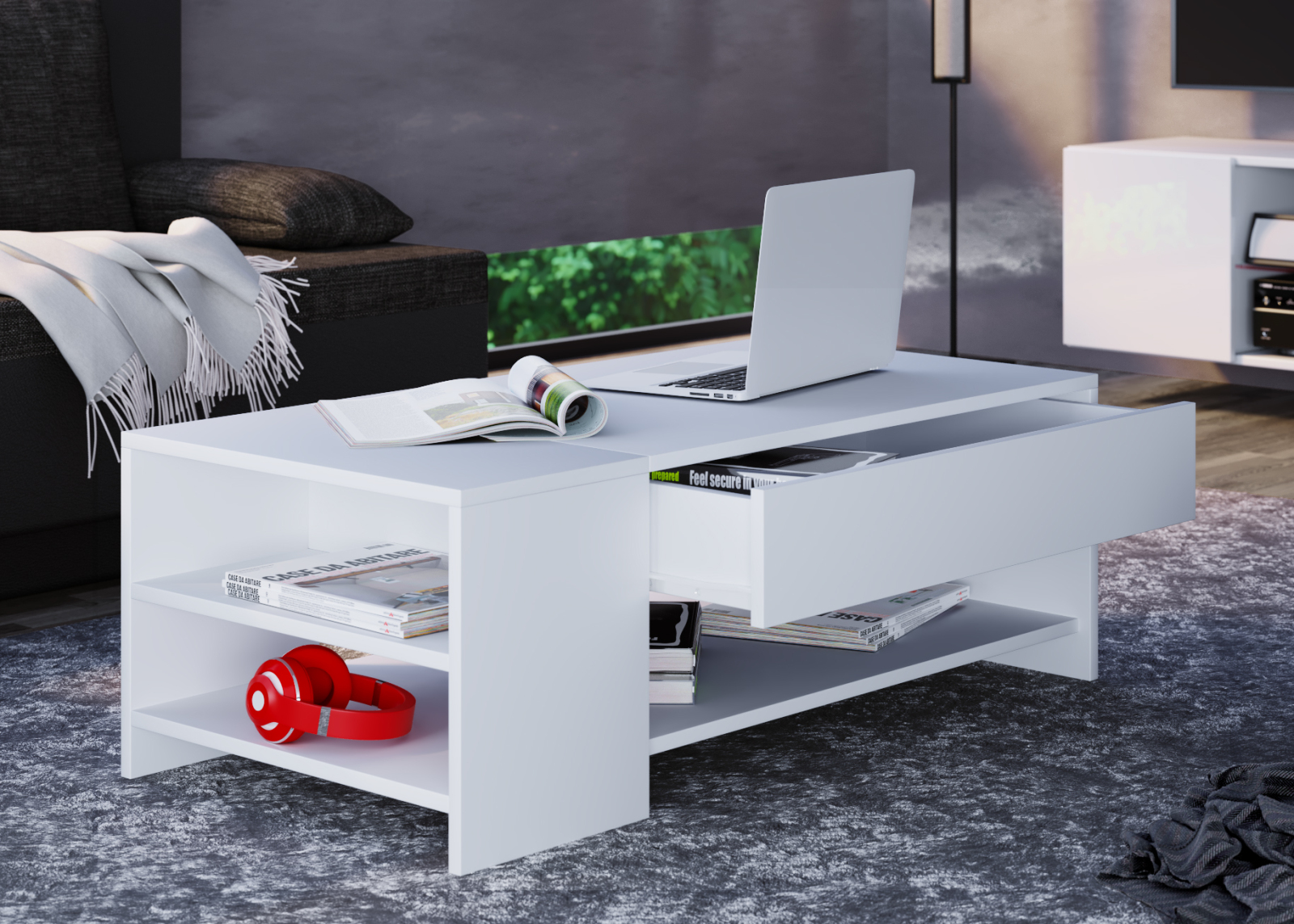 Couchtisch TINDUS - weiß - mit Schublade