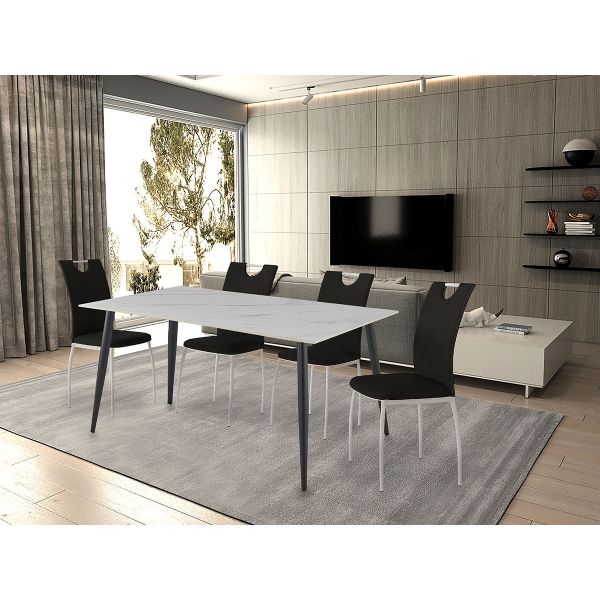 Ideia Home Design Mesa Sala de Jantar Roby Preto/Mármore 140x75x80cm