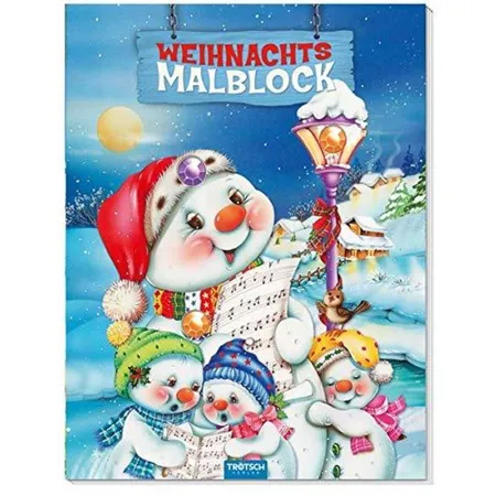 Trötsch Schneemann-Malblock mit 3 Glitzersteinen und Farbvorlage