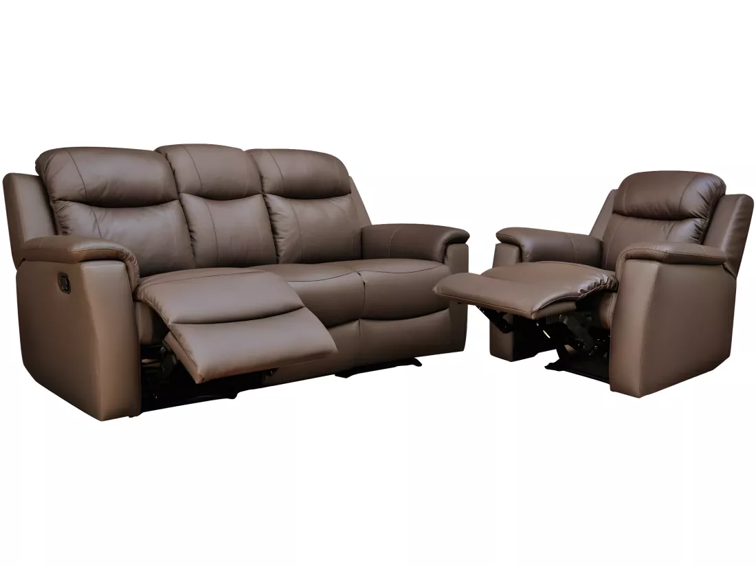 Canapé 3 places et un fauteuil relax EVASION en cuir - Marron