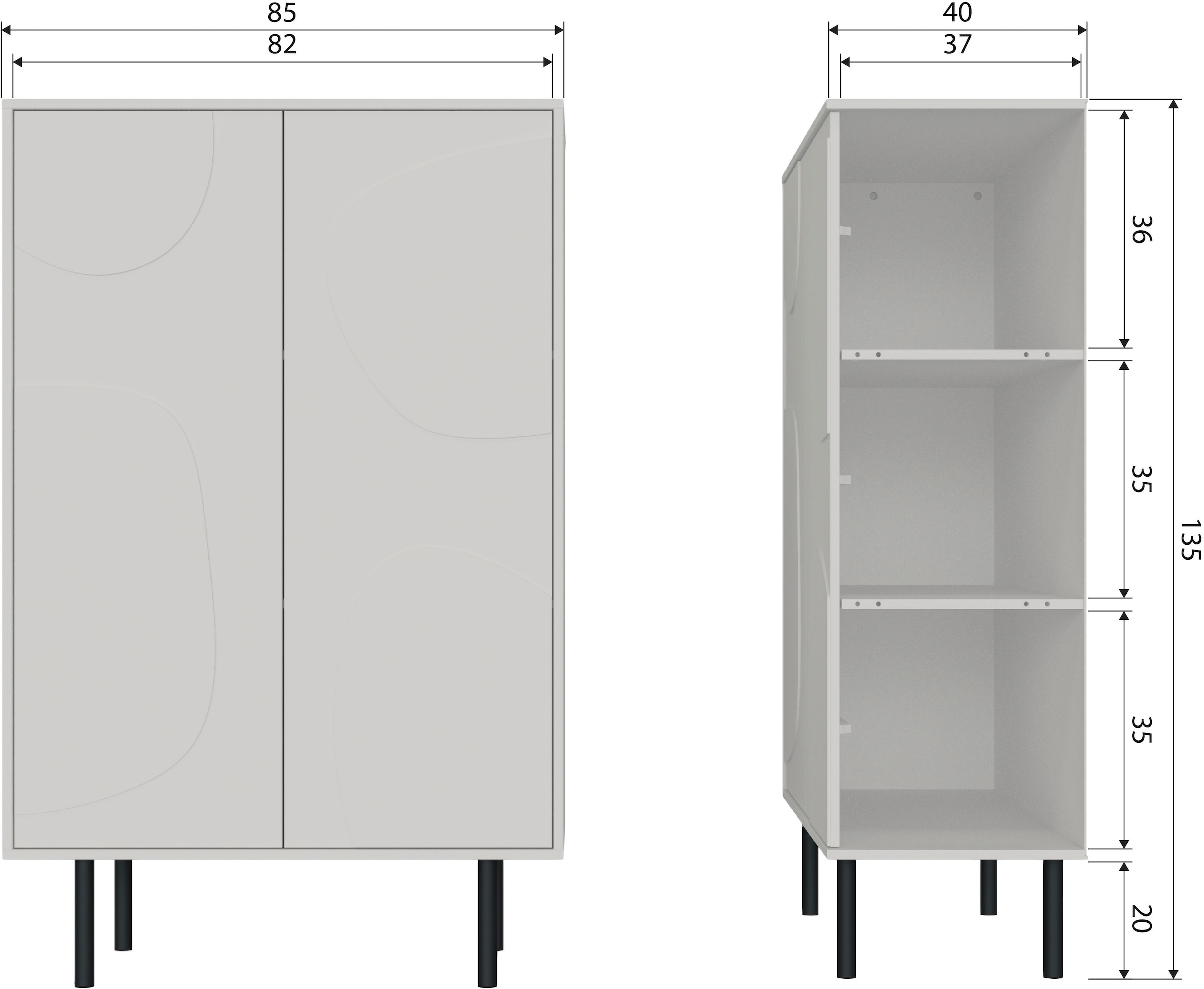 WOOOD Stauraumschrank »Cadiz« mit drei Böden, H 135 cm x B 85 cm