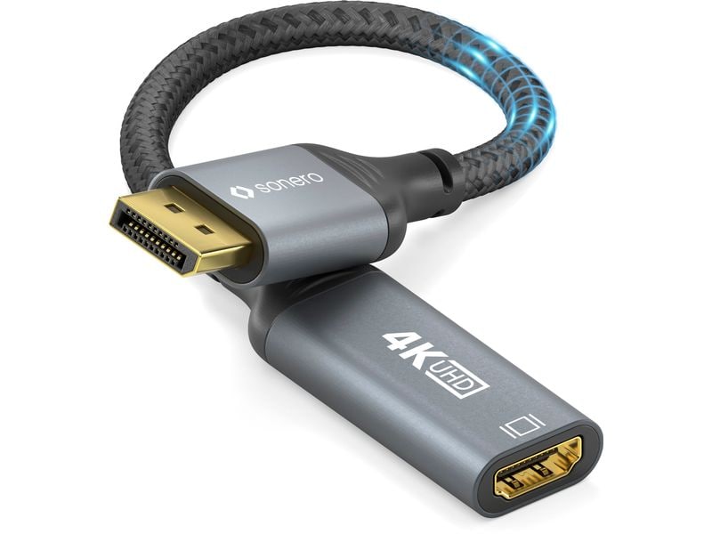 sonero Adapterkabel DisplayPort - HDMI DisplayPort auf HDMI Adapter - 4K60 - grau/schwarz - 0.10m