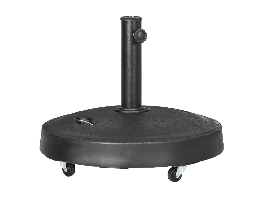Pied de parasol rond - base de lestage parasol sur roulettes - poids net 24 Kg - résine surface granuleuse noir