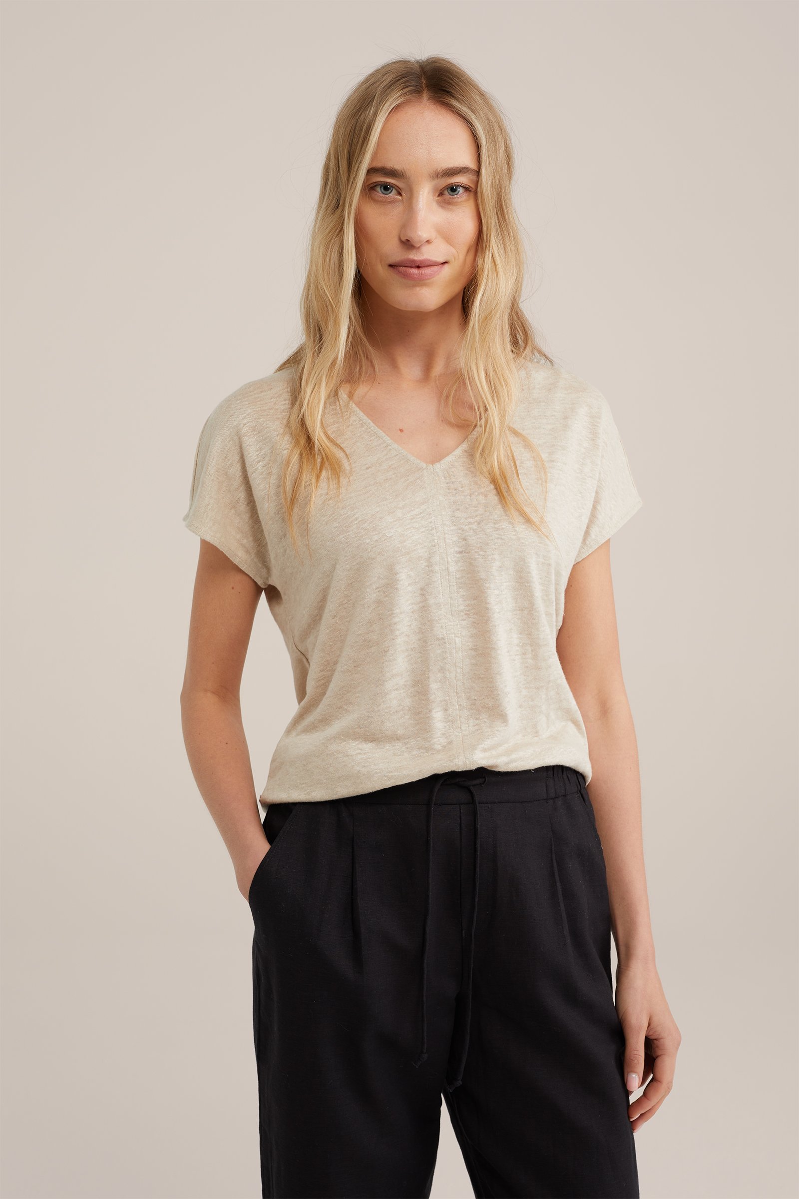 T-shirt van linnen WE Fashion Beige