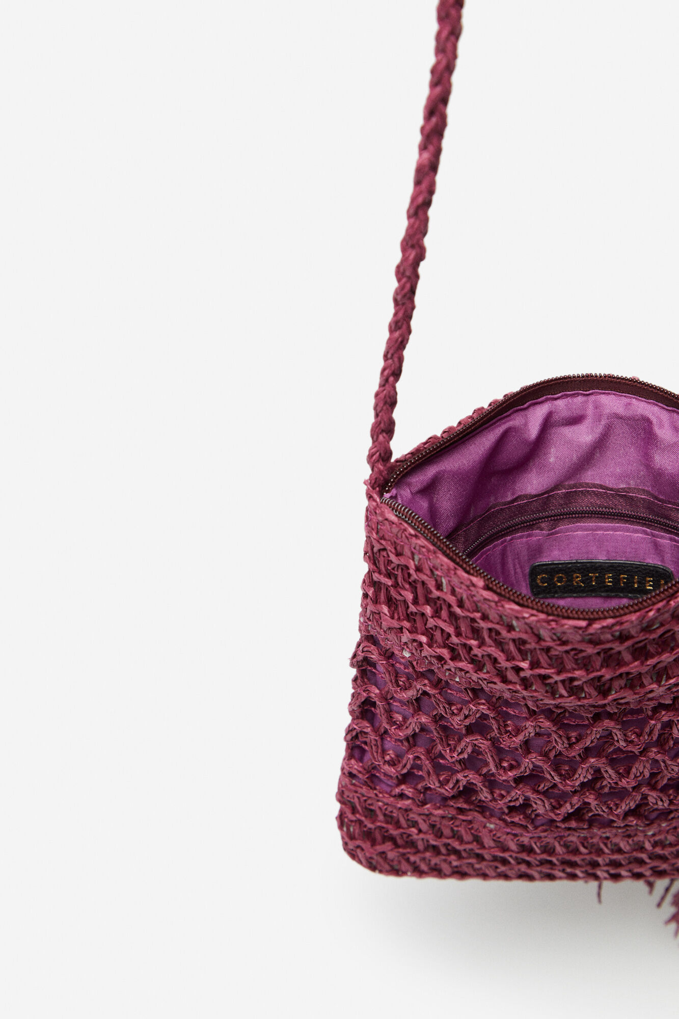 Mini bolsa transversal de ráfia - Roxa