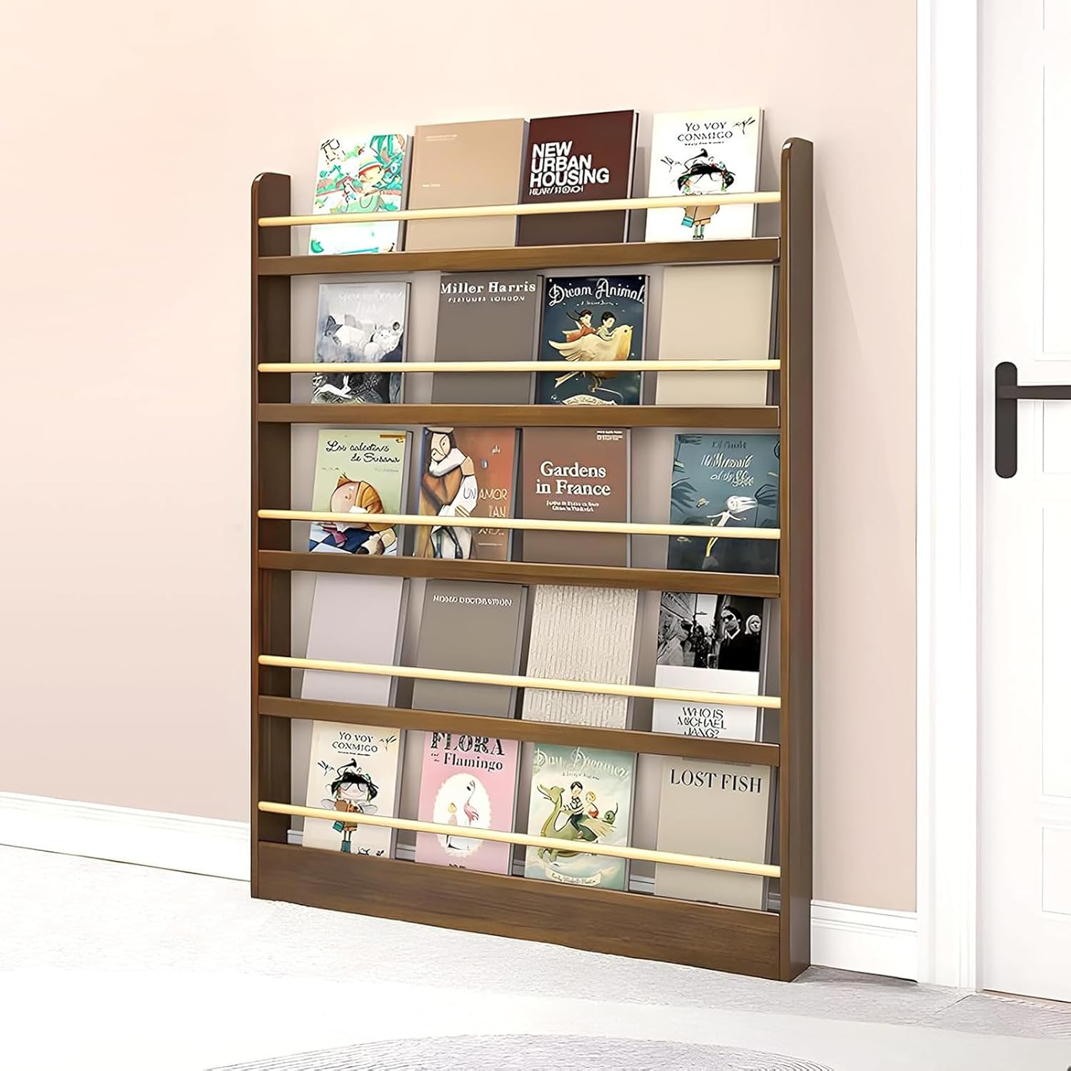Bücherregal - 3/4/5 Etagen Wandregal hinter der Tür - Bücherregal Kinder, Kippschutz/Platz sparen, Bücherregal Hinter der Tür für Wohnzimmer/Home/Office/Schlafzimmer