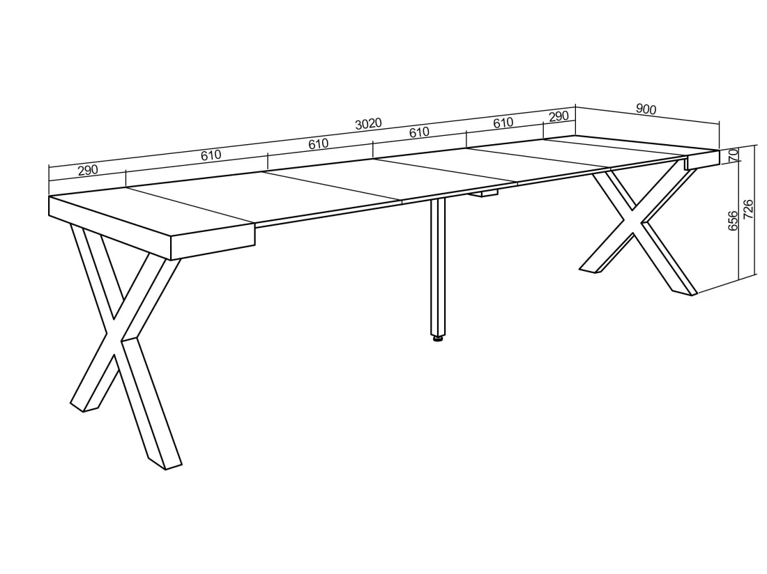 Table console extensible, 300, Pour 14 personnes, Pieds bois massif