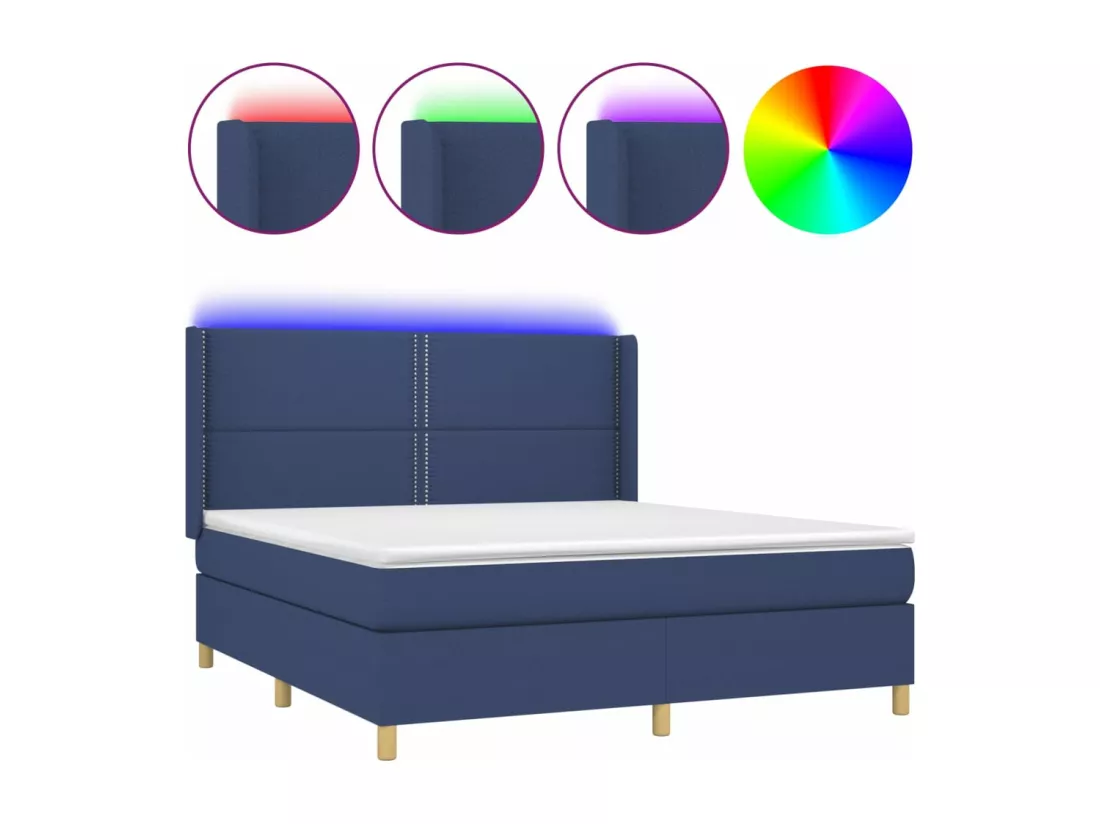 Sommier tapissier avec matelas et LED Bleu 160x200 cm Tissu