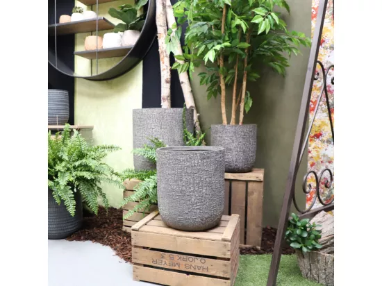 3 Cache-pots grandes tailles plante extérieur béton marron 31-40-50cm