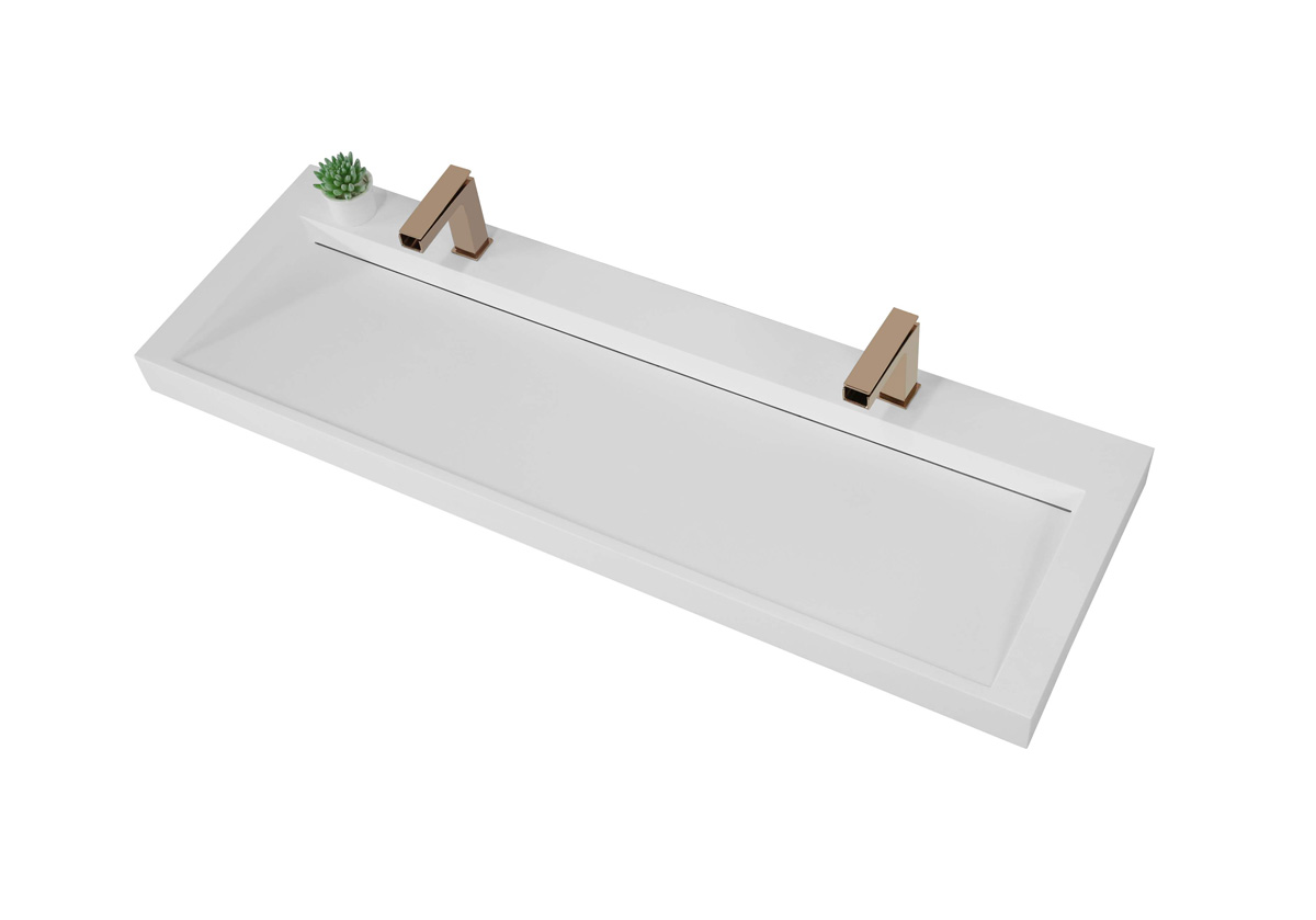 Saniclear Hoya solid surface wastafel 160x45,5cm met 2 kraangaten mat wit
