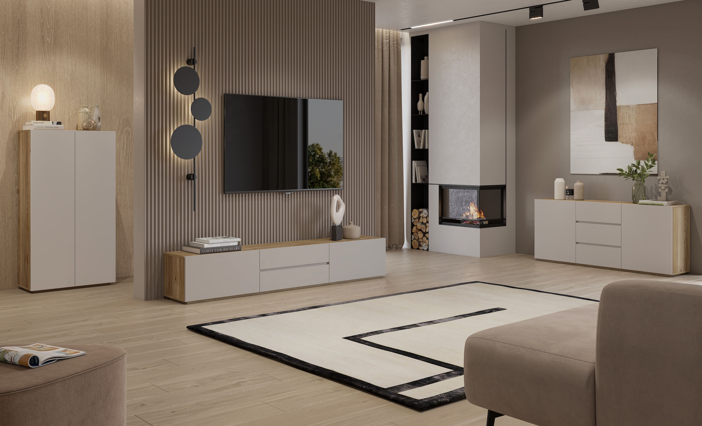 INOSIGN Sideboard »Criss, Breite 150 cm, moderne grifflose Kommode 2Türen/3SK« Schubladenkommode mit viel Stauraum, Einlegeböden verstellbar