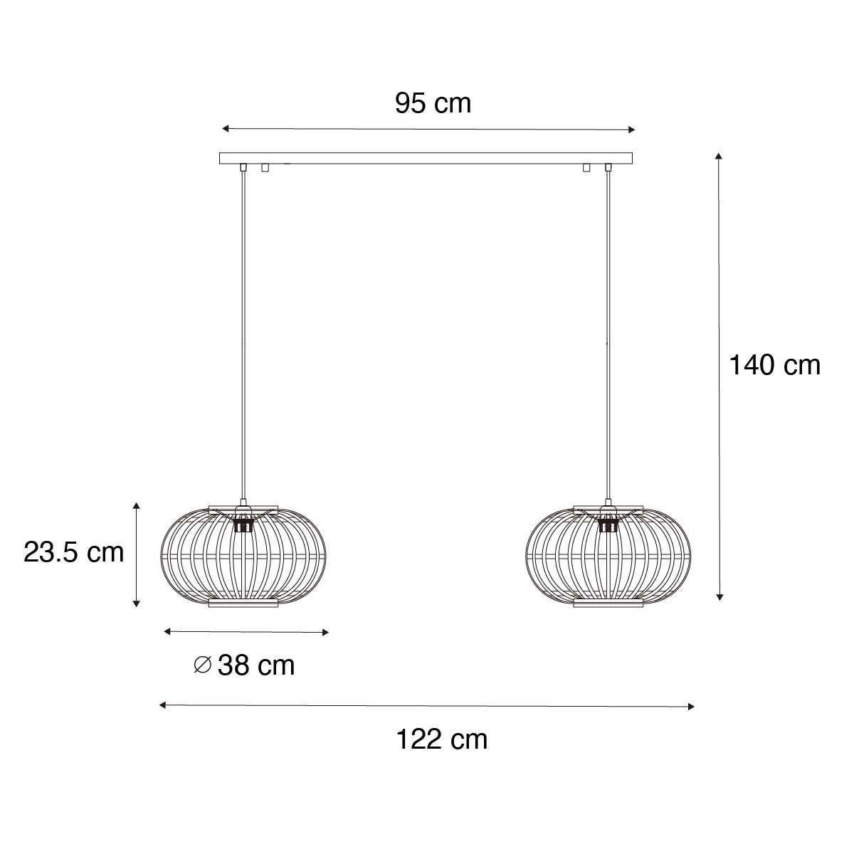 Oosterse hanglamp bamboe 2-lichts - Amira