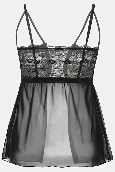 2-tlg. Set, Négligé & String, Schnürdetails, verschiedene Tragevarianten