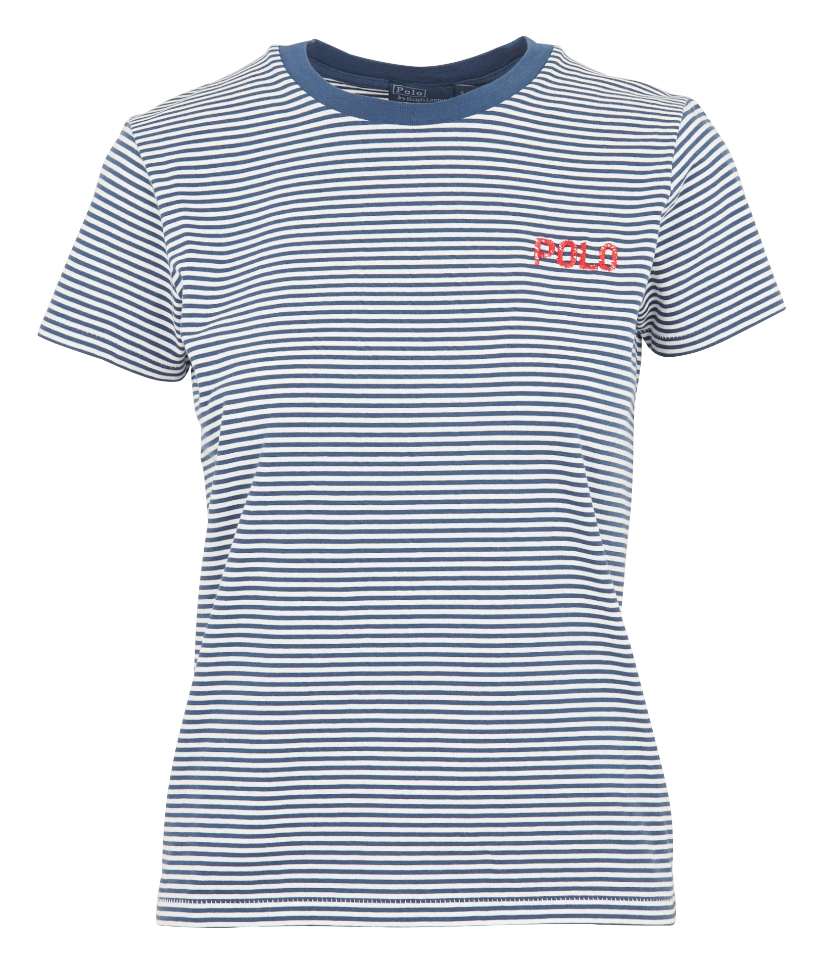 Tee-shirt col rond rayé en coton | Bleu