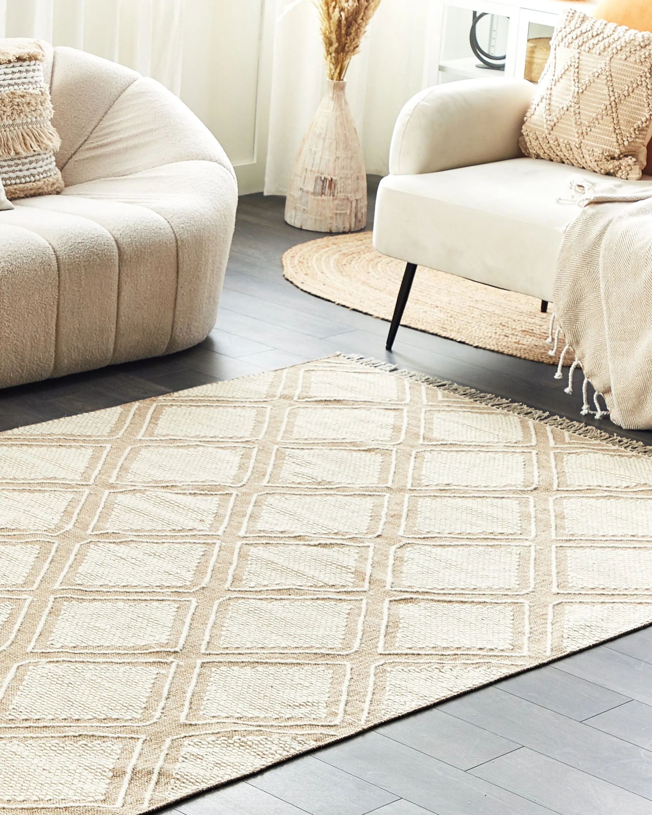 Vloerkleed KACEM Beige 160 x 230 cm Katoen