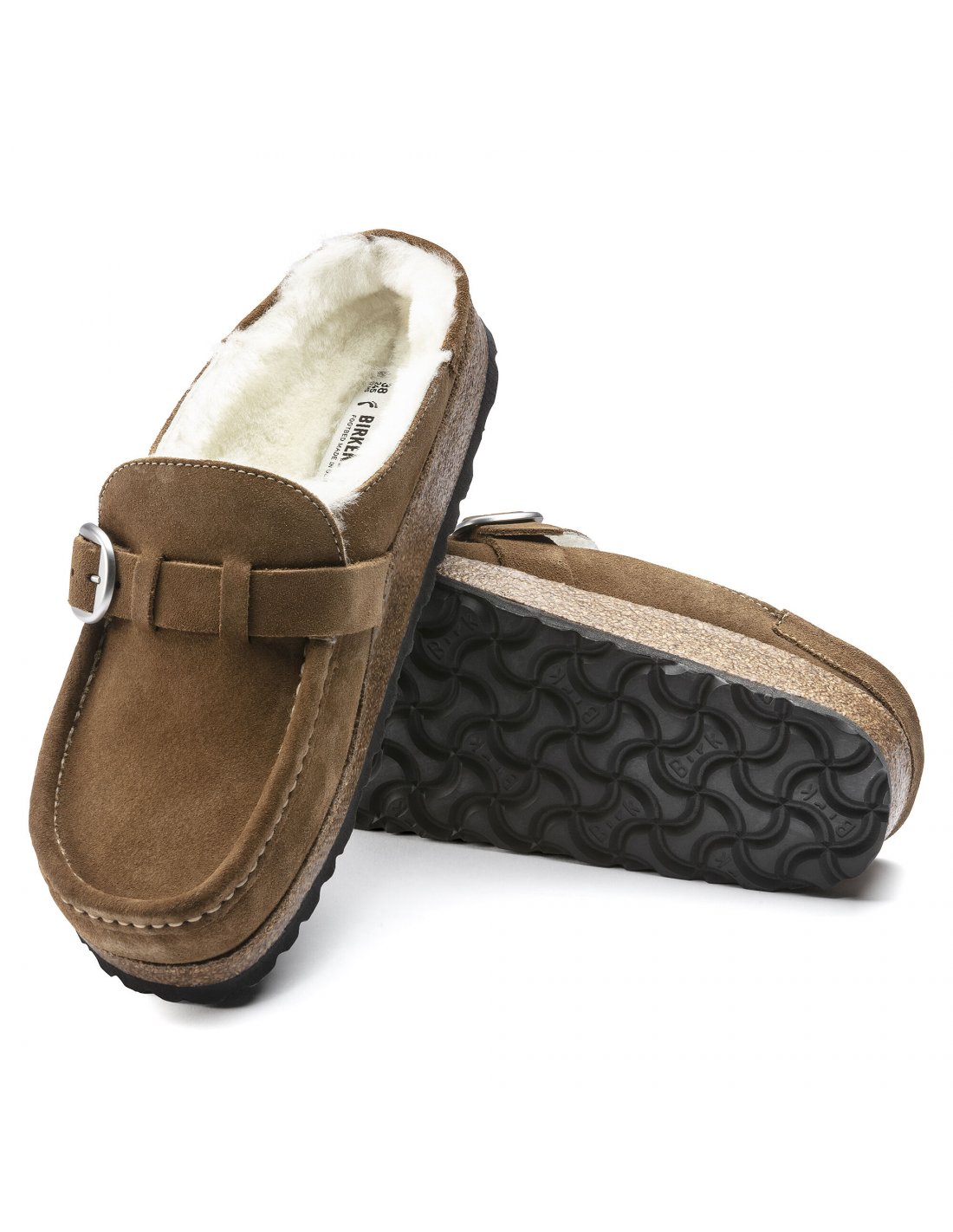 birkenstock sabots fourrés femme buckley suede shearling daim marron
