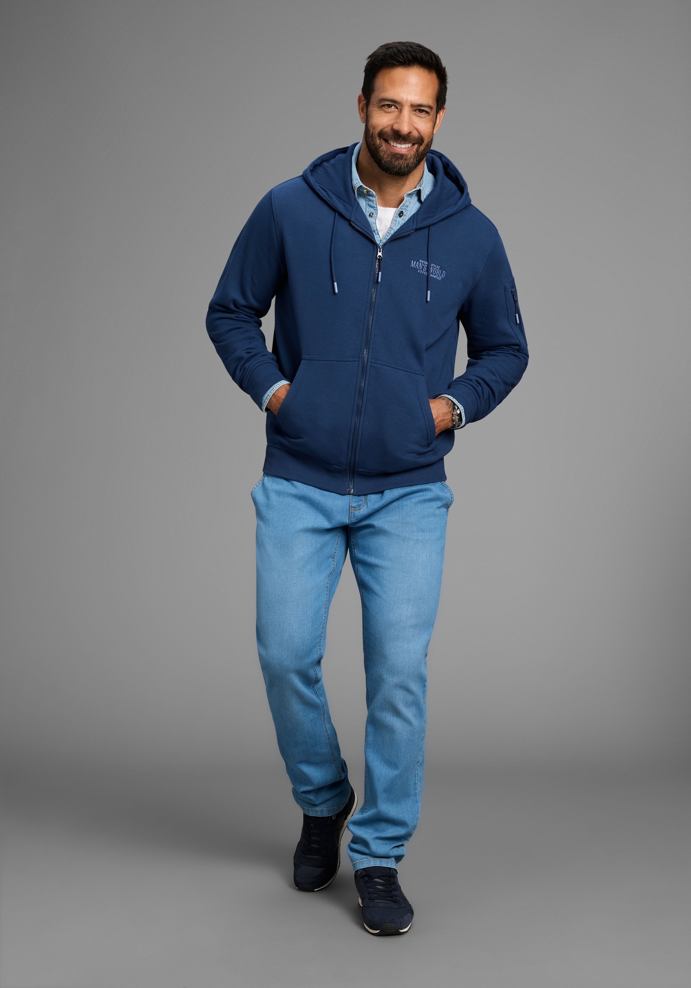 Man's World Kapuzensweatjacke , Langarm, mit Print, mit Kapuze, Tasche am Ärmel