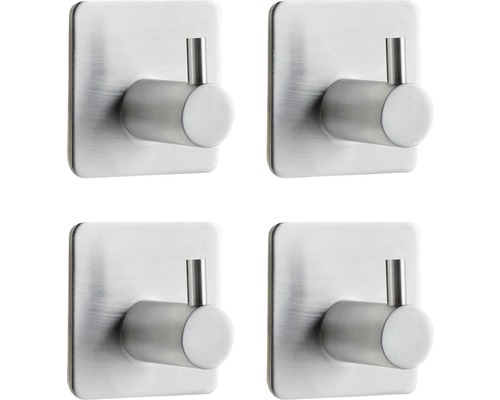 Zelfklevende haken, roestvrij staal, matte afwerking, 4-pack met 3M plakband