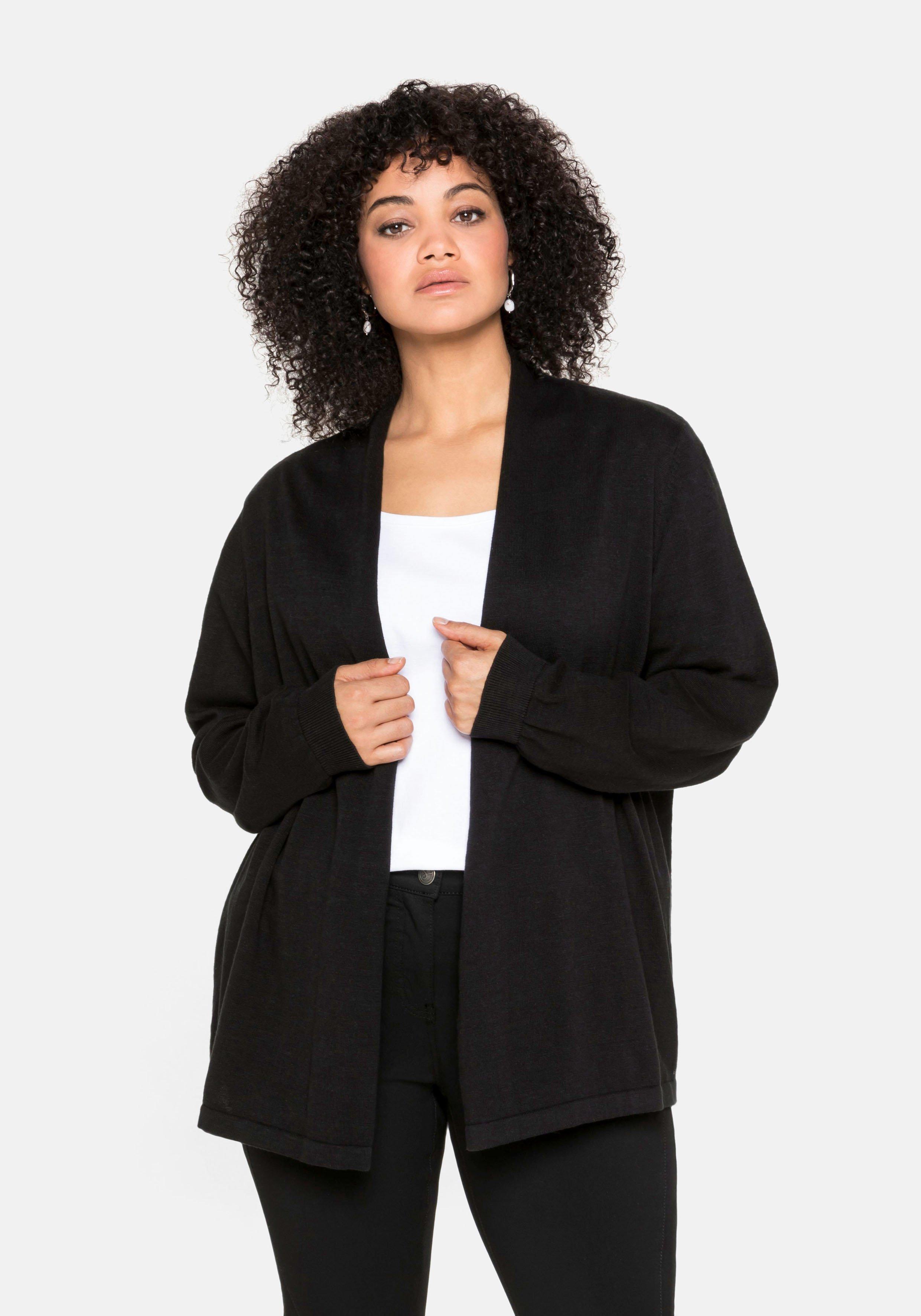 Strickjacke mit schmalem Schalkragen, offene Form
