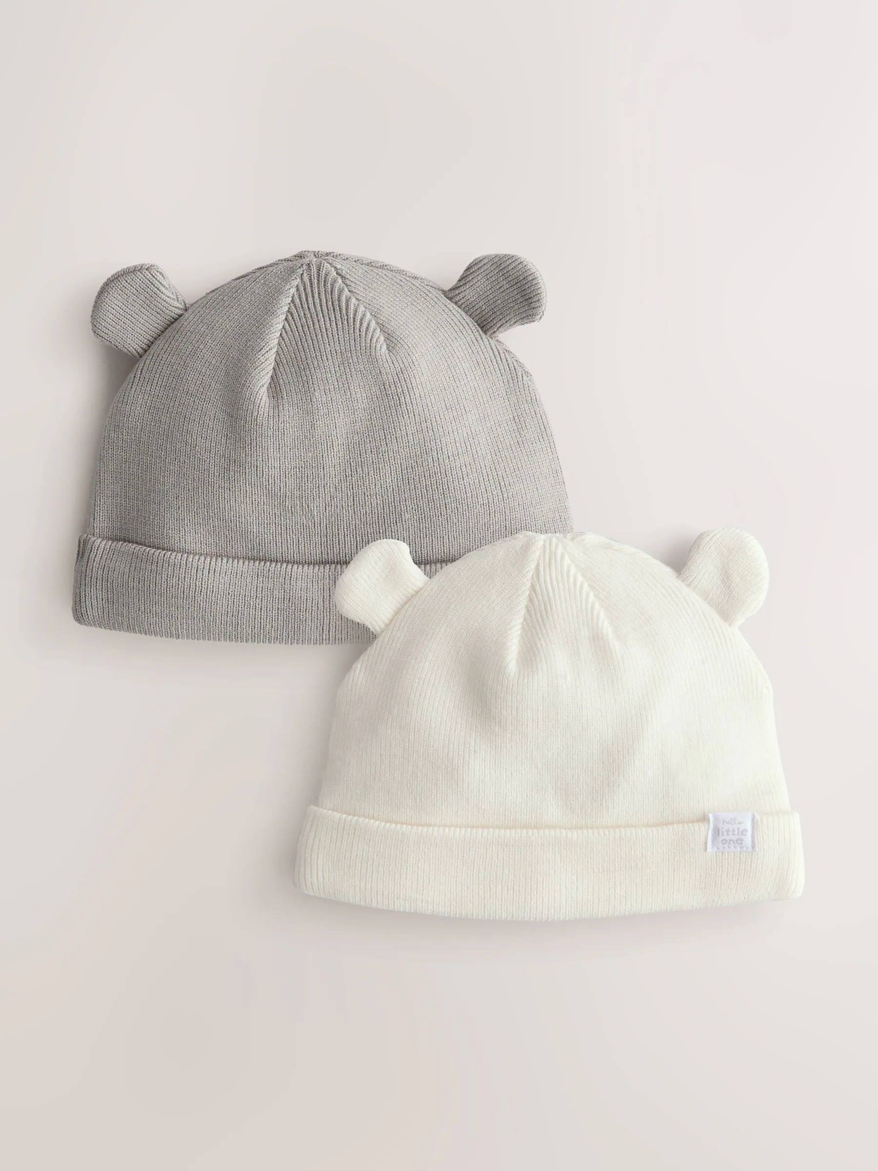 Grijs/wit - 2pack Rib Baby Muts