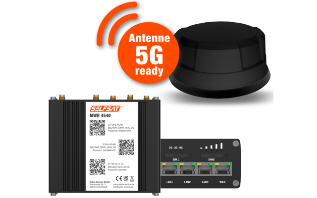 Selfsat 4G Cat 6 WLAN Router MWR 4540 inkl. 5G Panorama Antenne bis 300 Mbps