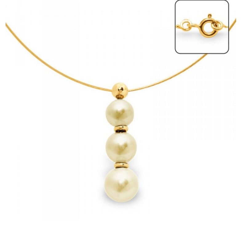 Collier Cable en Or Jaune 750/1000 et 3 Perles d'eau douce Dorées