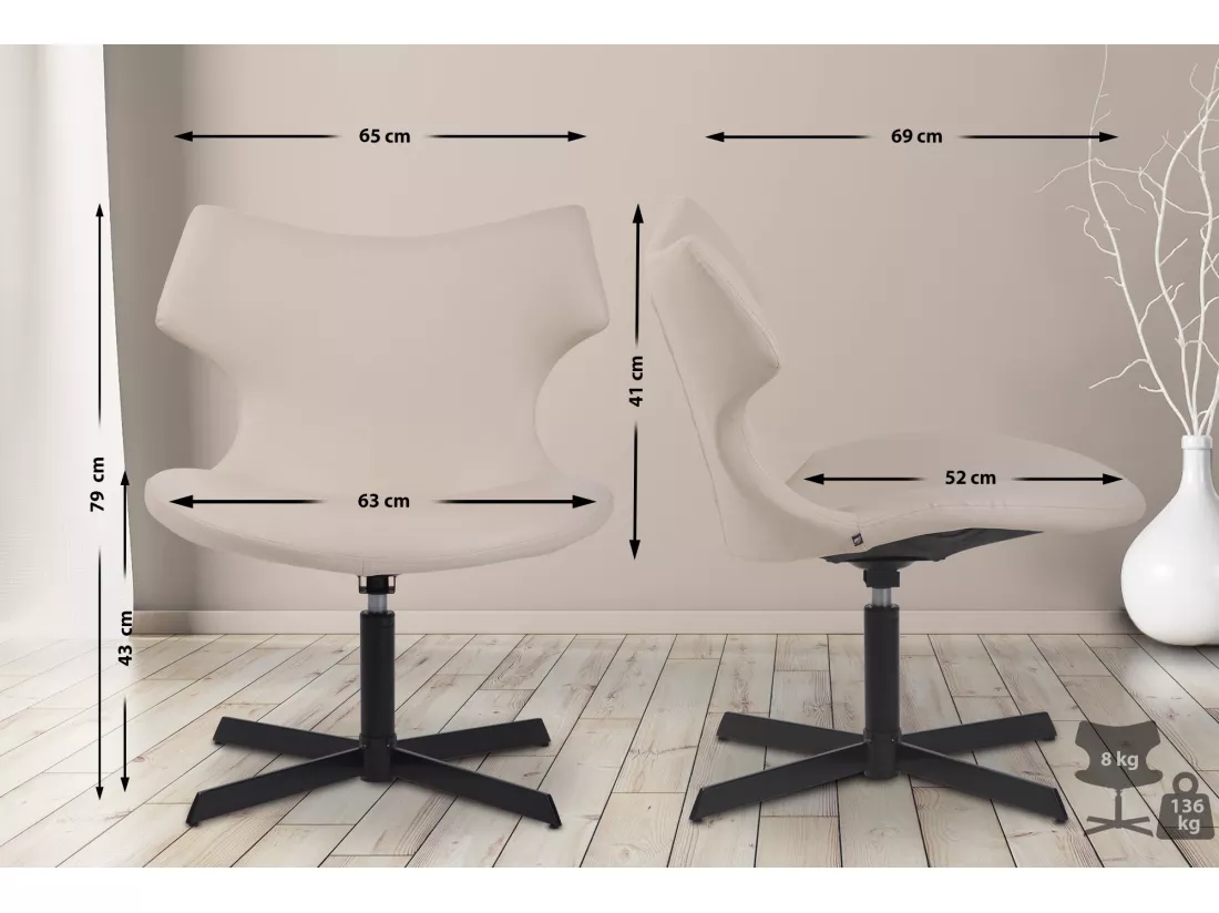 Chaise gondole - Similicuir & Métal noir mat - Crème - Welland
