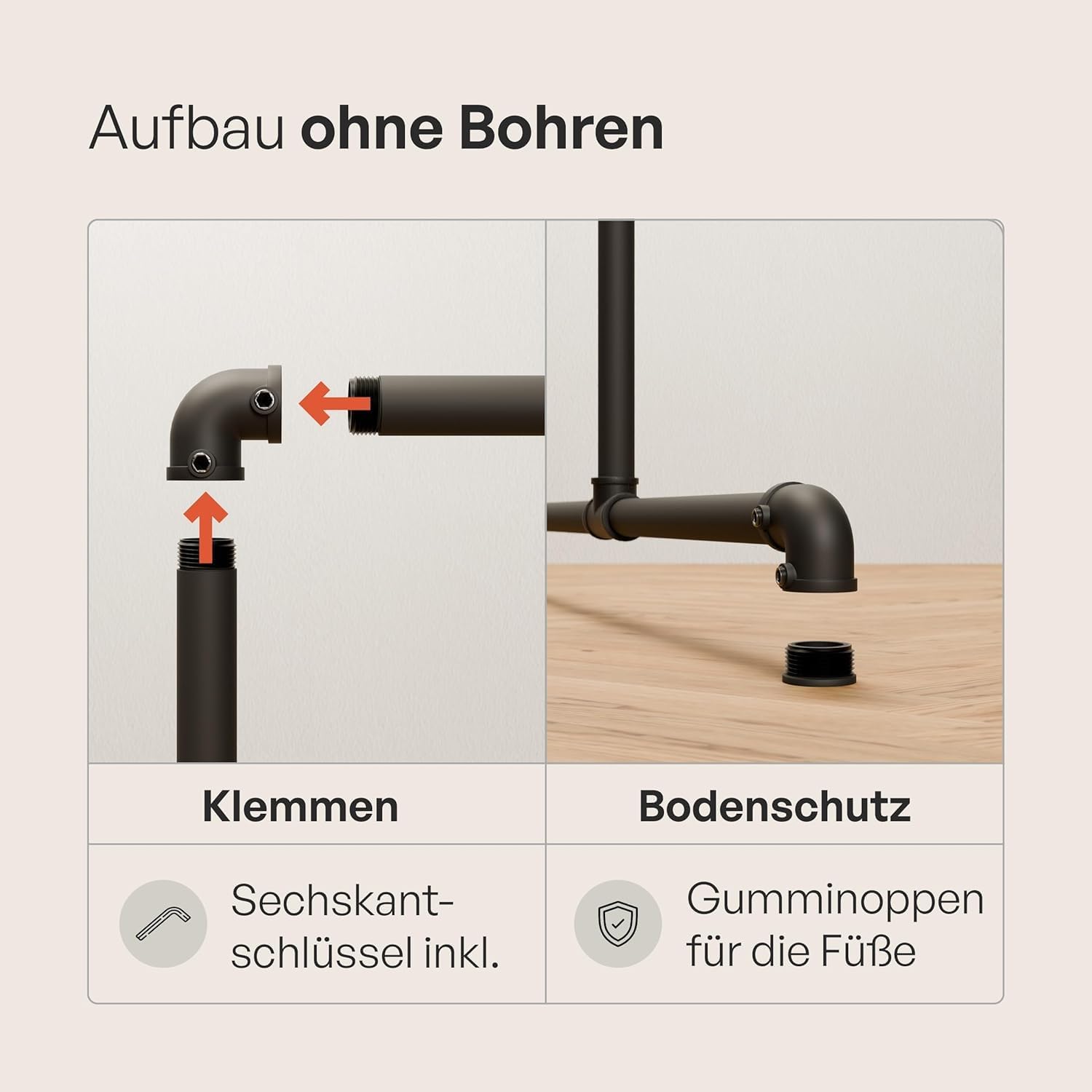 pamo Kleiderständer Schwarz – Industrial Design Kleiderstange freistehend 195 x 194 cm – Offener Kleiderschrank & Garderobenständer Metall für Schlafzimmer, Flur & Ankleidezimmer