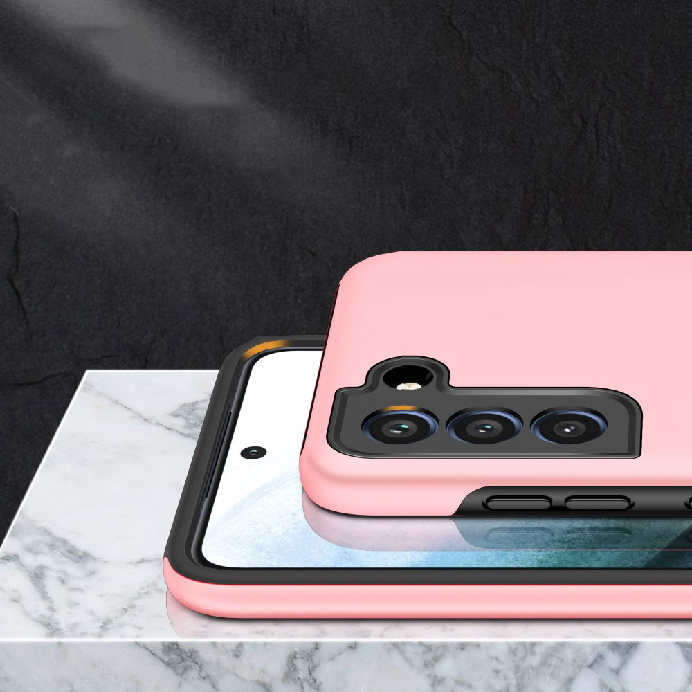 Samsung Galaxy S21 FE 5G Hybrid Hardcase Hülle   Magnetischer Kickstand Haltering - Rosa (Matt)
