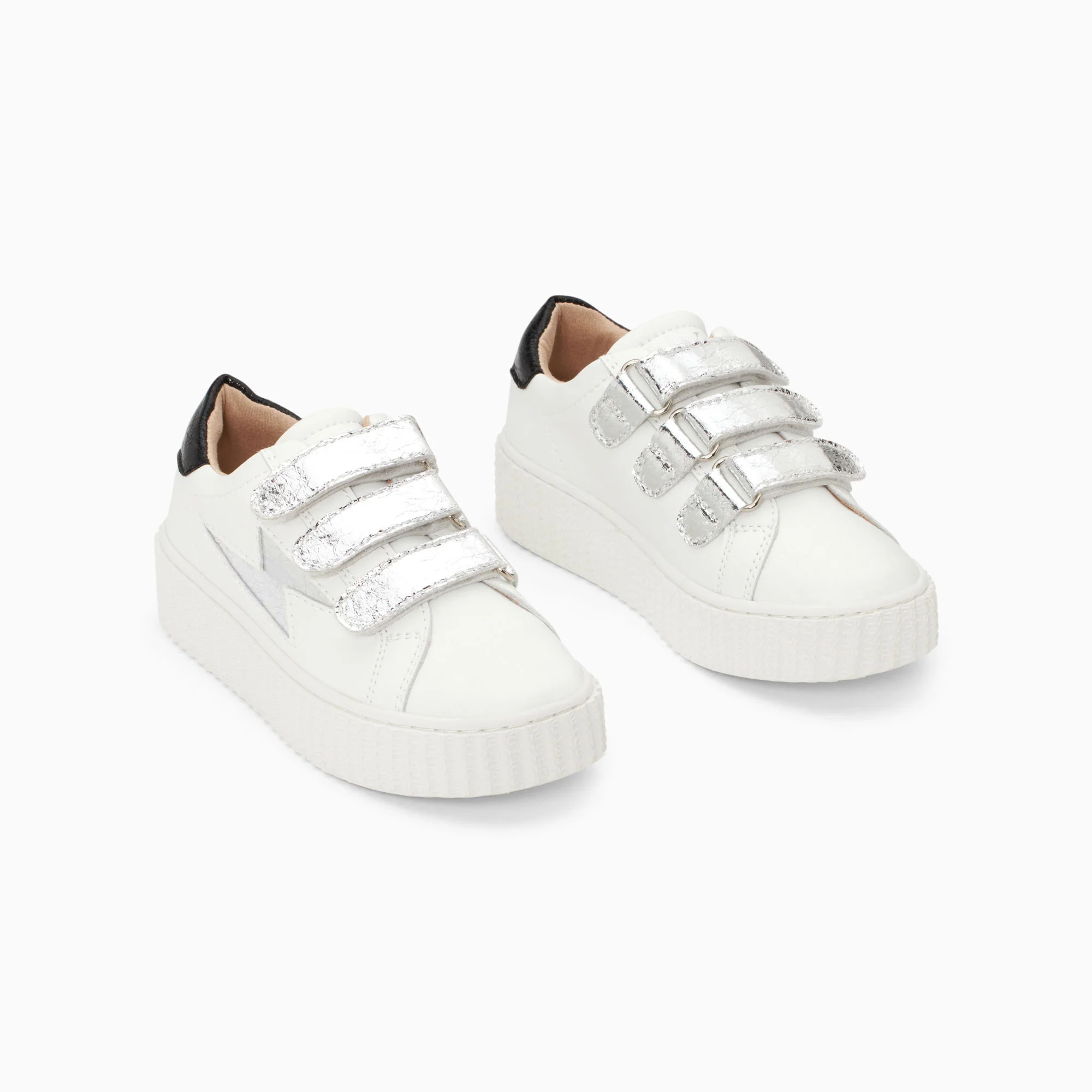 Sneakers-Baskets éclair Mini Marilou blanc et argent à scratchs