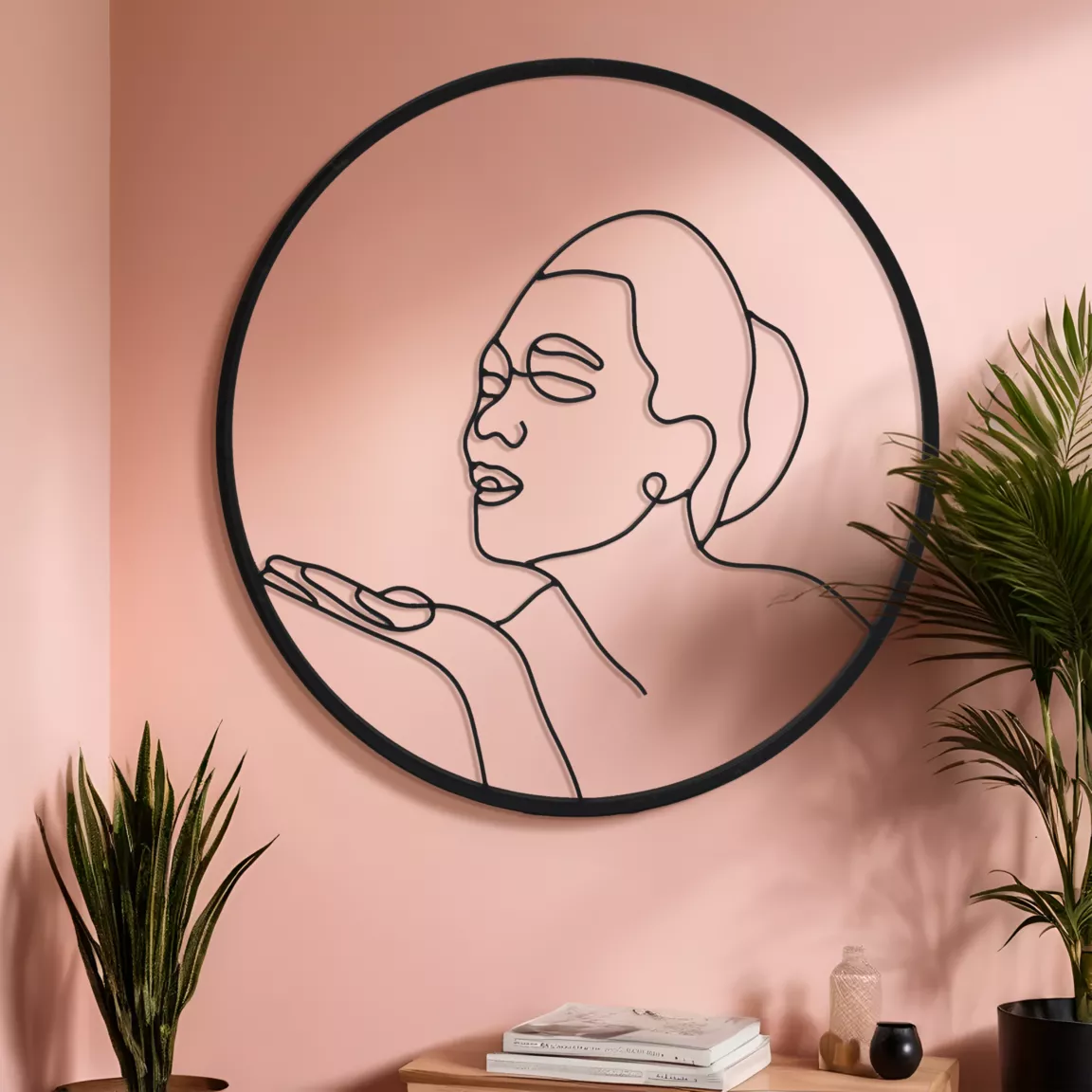 Décoration murale ronde en métal (D60 cm) Woman Noir