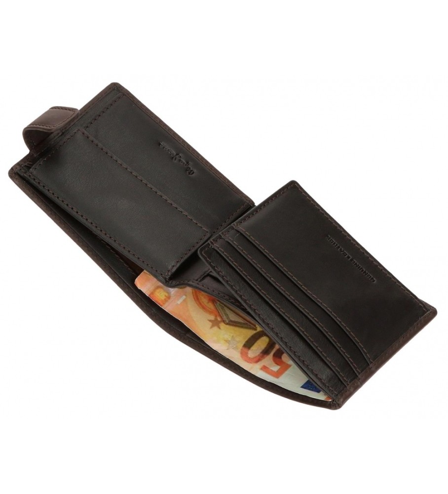 Carteira vertical Pepe Jeans Staple em couro marrom com fecho de clique