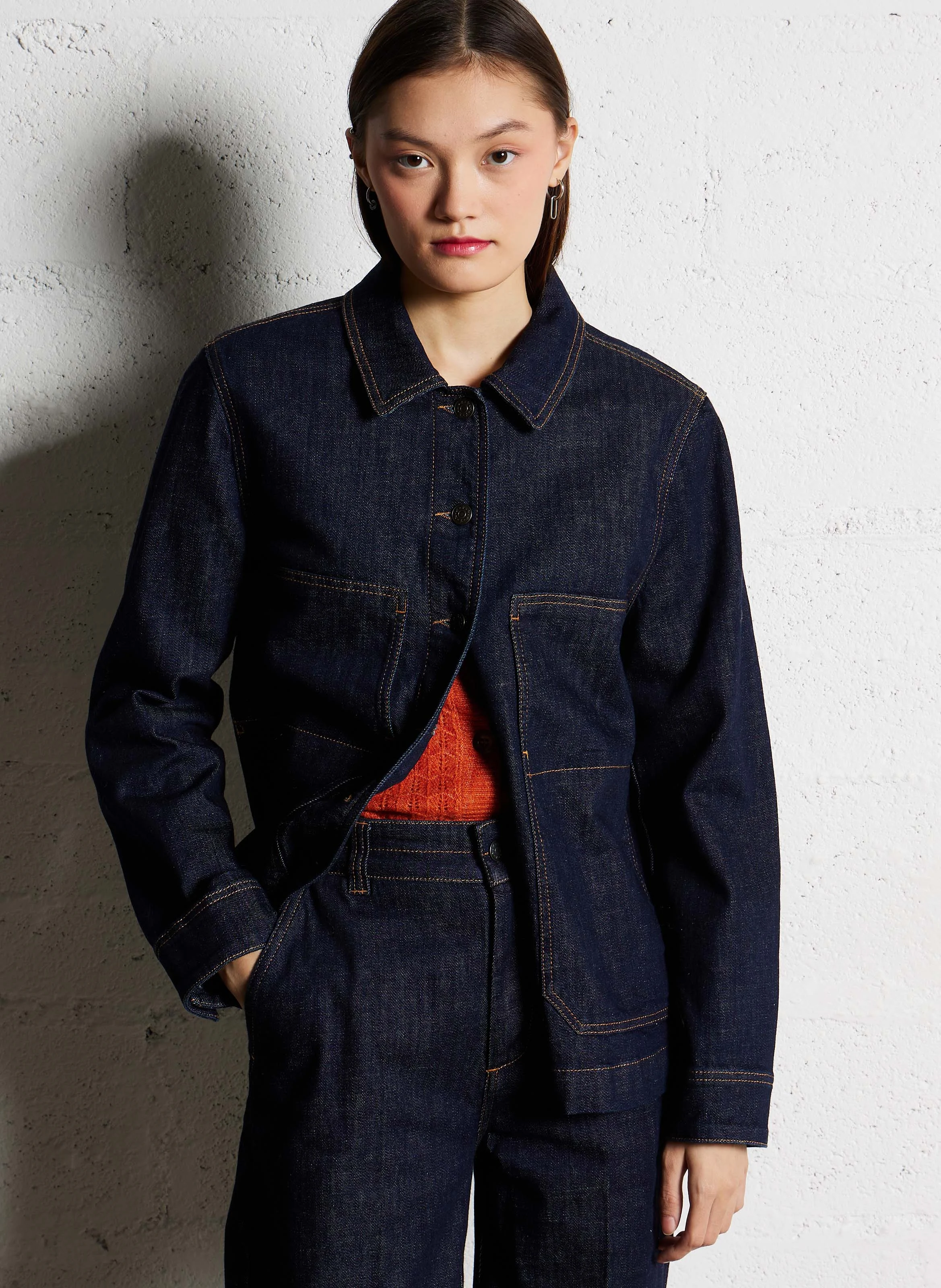 FABRINE - Veste en jean brut droite en coton mélangé | Bleu
