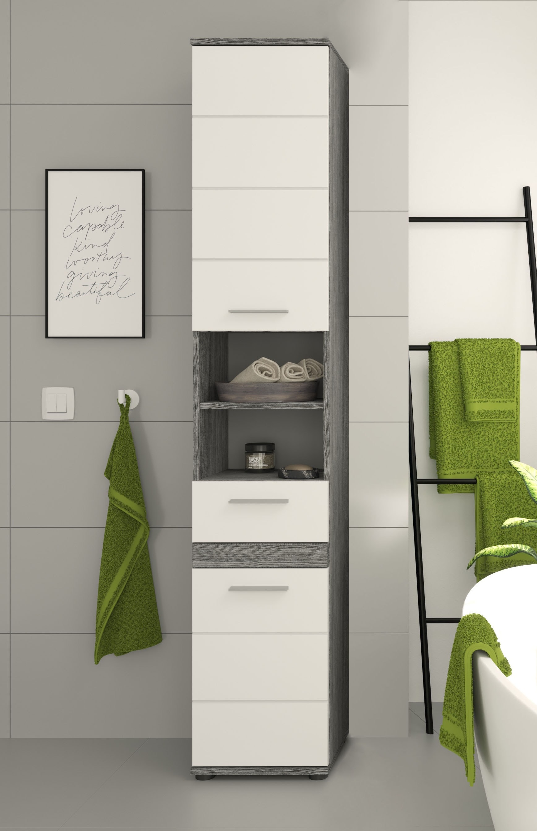 welltime Hochschrank »LUCCA, TOPSELLER!, Breite 35cm, 2 Türen, 1 Schubkasten, 2 Fächer« MDF-Front, Türanschlag wechselbar, Badmöbel, Badschrank, Badezimmer