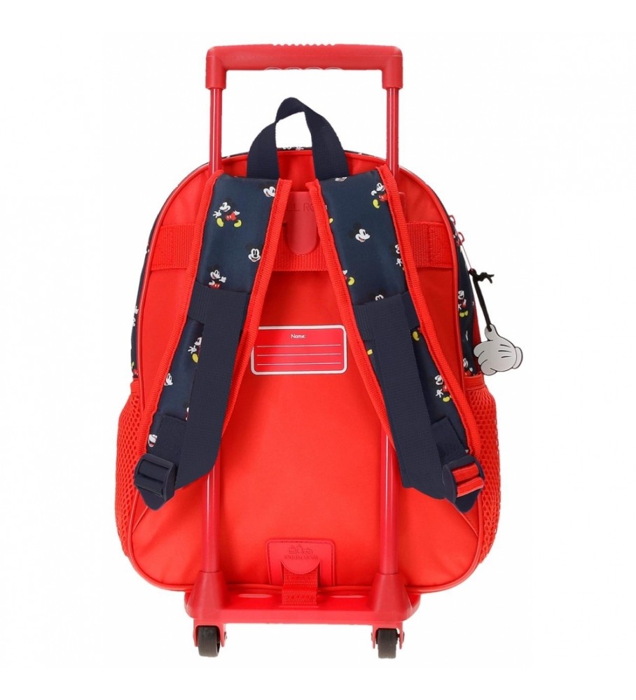 Mochila Joumma Bags Mickey Mouse Fashion 33cm com rodinhas vermelhas