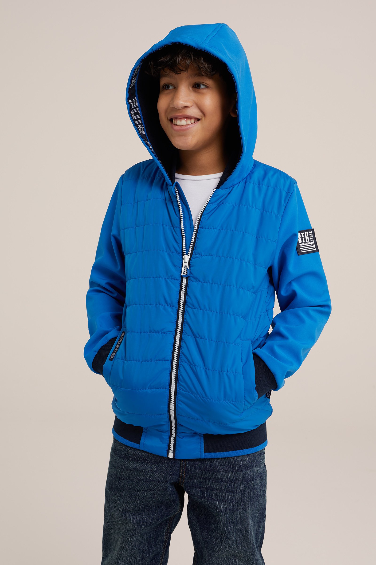 Jongens softshell jack met capuchon WE Fashion IJsblauw