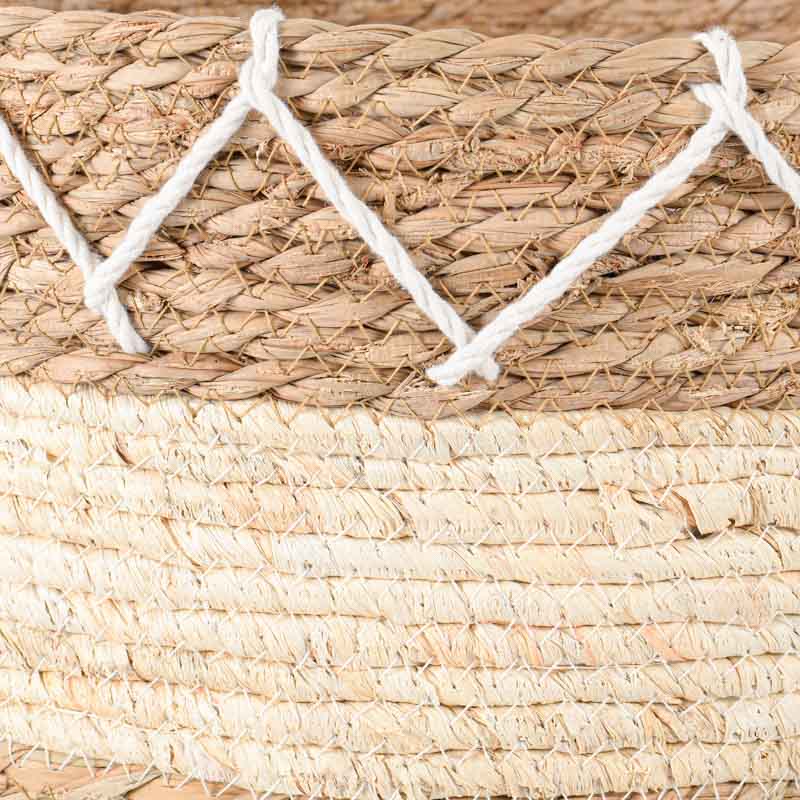 Panier/cache pot bicolore beige et blanc