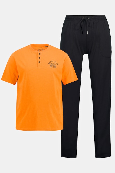 Schlafanzug, Homewear, OEKO-TEX, Zweiteiler, Henley mit Print, lange Hose