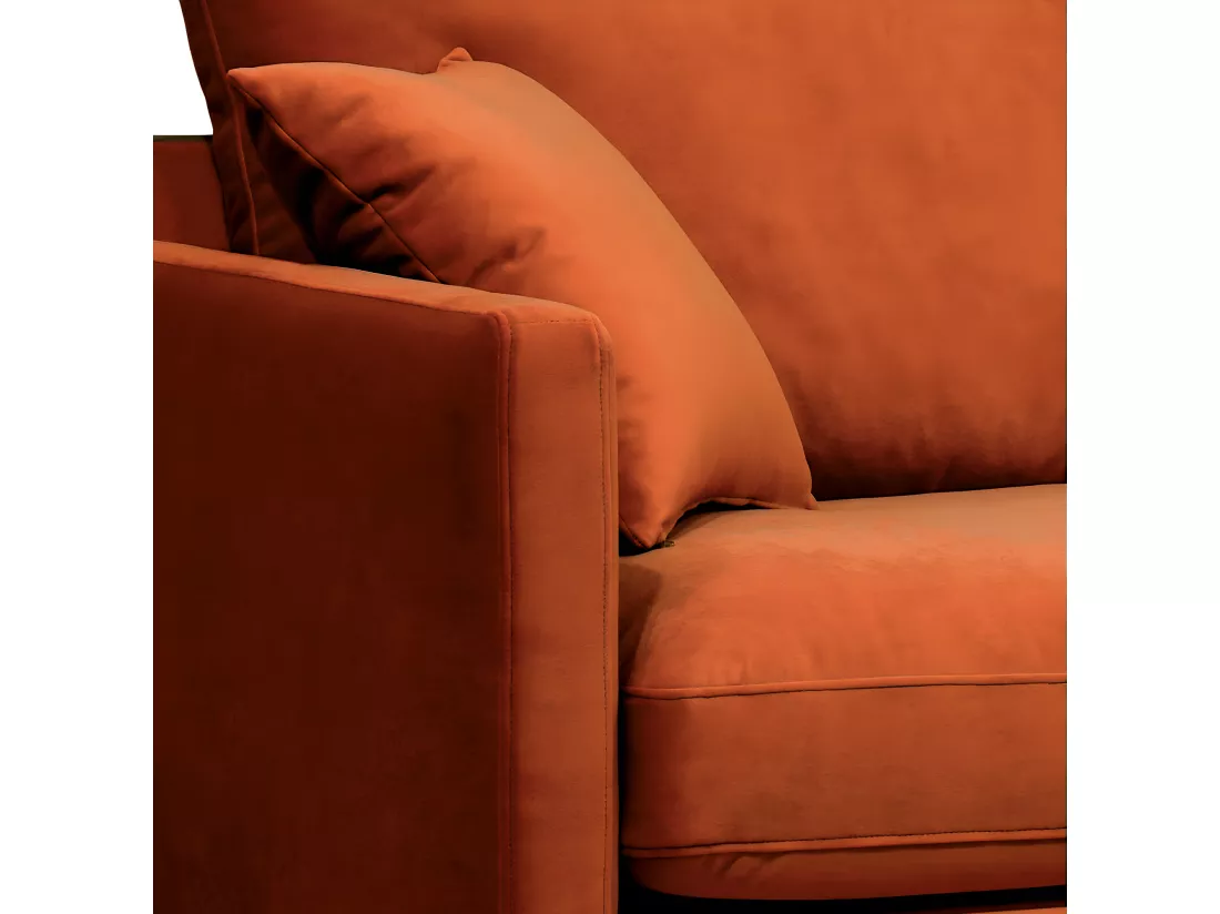 Villabon - Fauteuil XL en velours pieds bois foncé : Couleur - Rouille