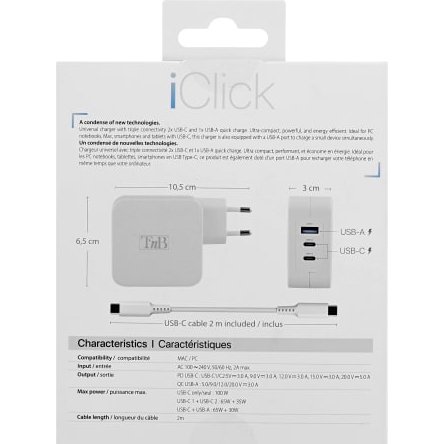 T'nB CHNBTINY100 chargeur d'appareils mobiles Ordinateur portable, Smartphone, Tablette Blanc Secteur Charge rapide Intérieure