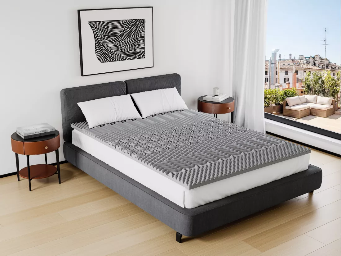 Surmatelas 180 x 200 cm mémoire de forme 7 zones purifiant au charbon ép.5cm - NISIDA de NATUREA