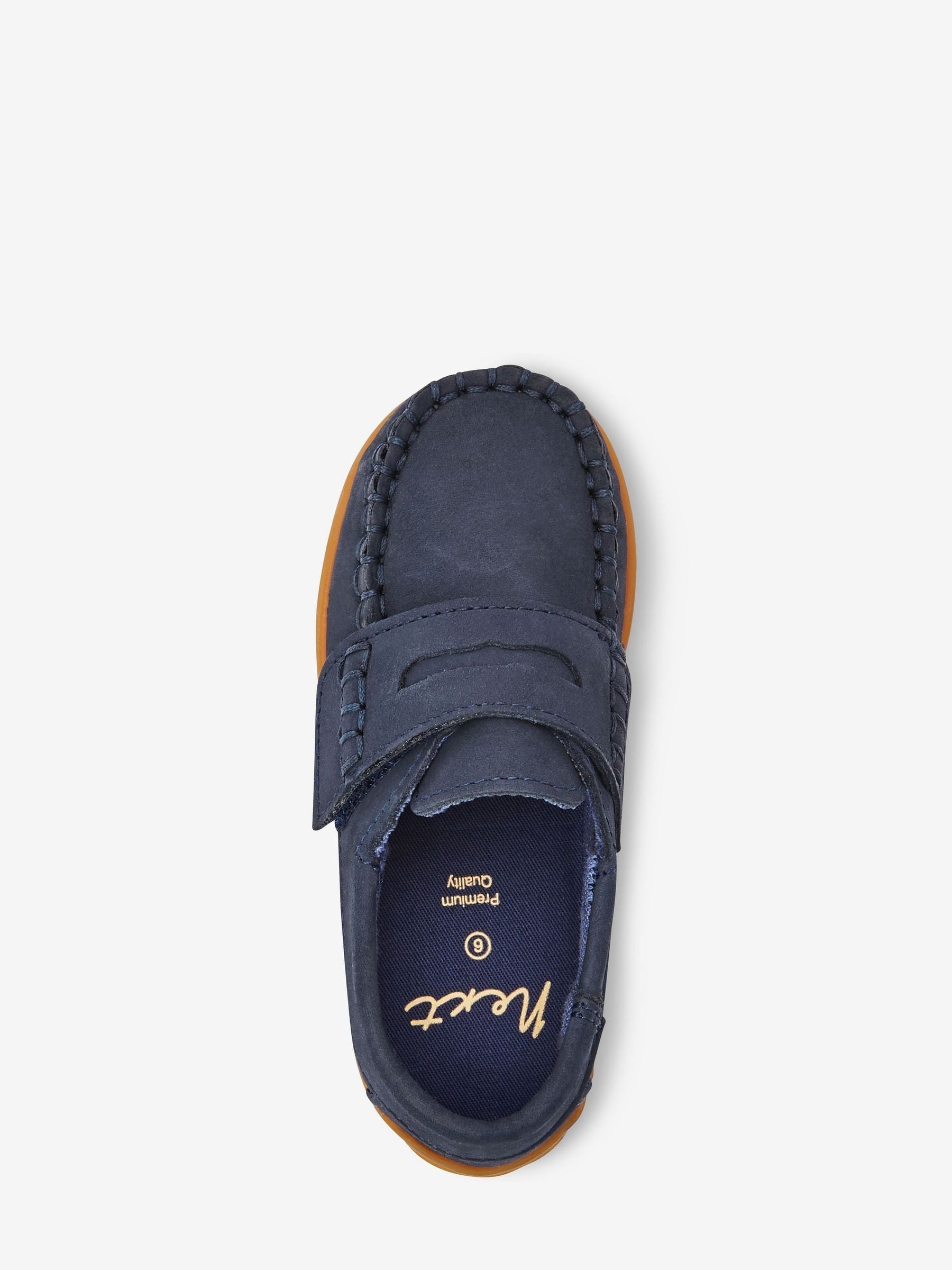 Marineblauw - Leren pennyloafers met klittenbandsluiting