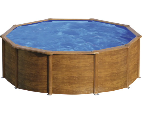 Opzetzwembadset van staalwand Planet Pool rond Ø 450x120 cm incl. zandfiltersysteem, ingebouwde skimmer, ladder, filterzand & aansluitslang, houtlook