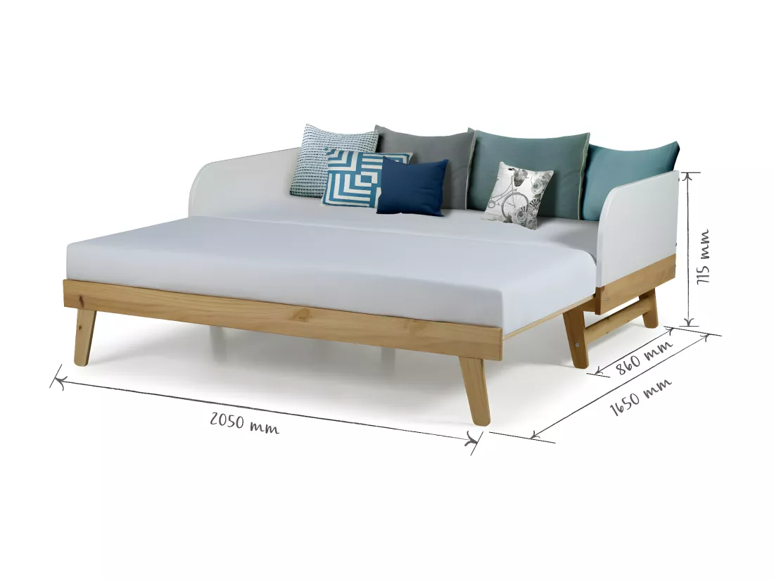 Pack lit gigogne avec matelas 80x200 cm panneaux de fibres blanc et bois AMI