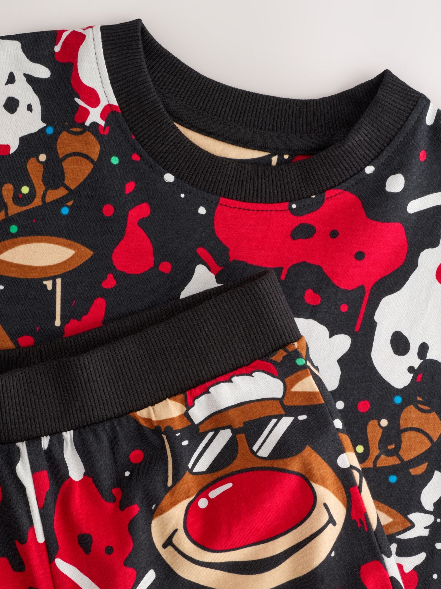 Rood/zwart - Kerstpyjama met enkele joggingbroek (3-16jr)