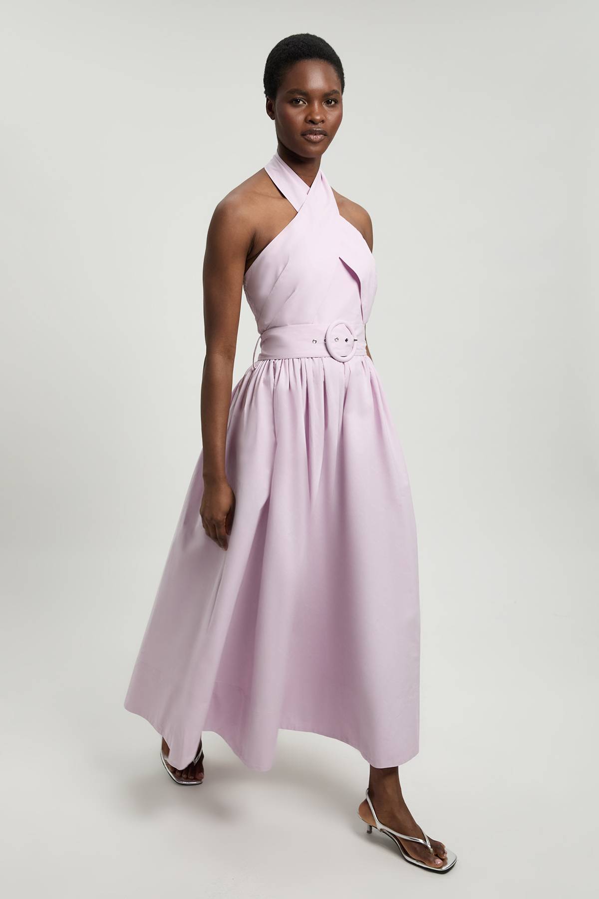 KarenMillen Robe Midi Tissée En Popeline De Coton Avec Encolure Licou Croisée